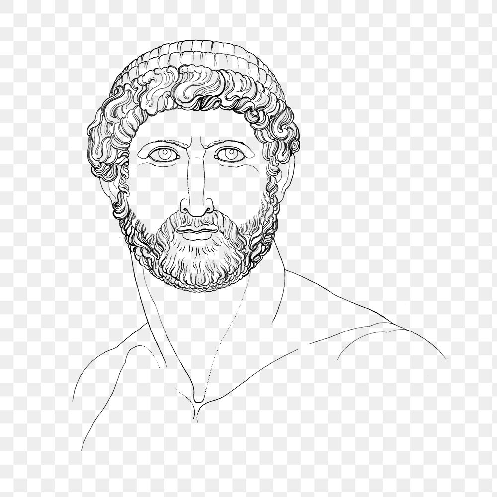 Roman head png vintage illustration, black and white design on transparent background