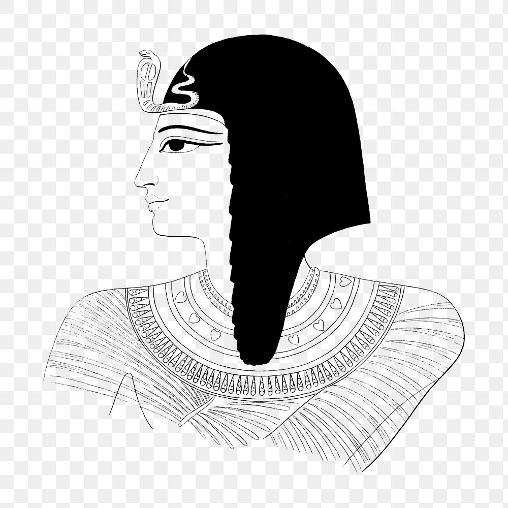 Black and white png vintage illustration line art, Egypt design on transparent background