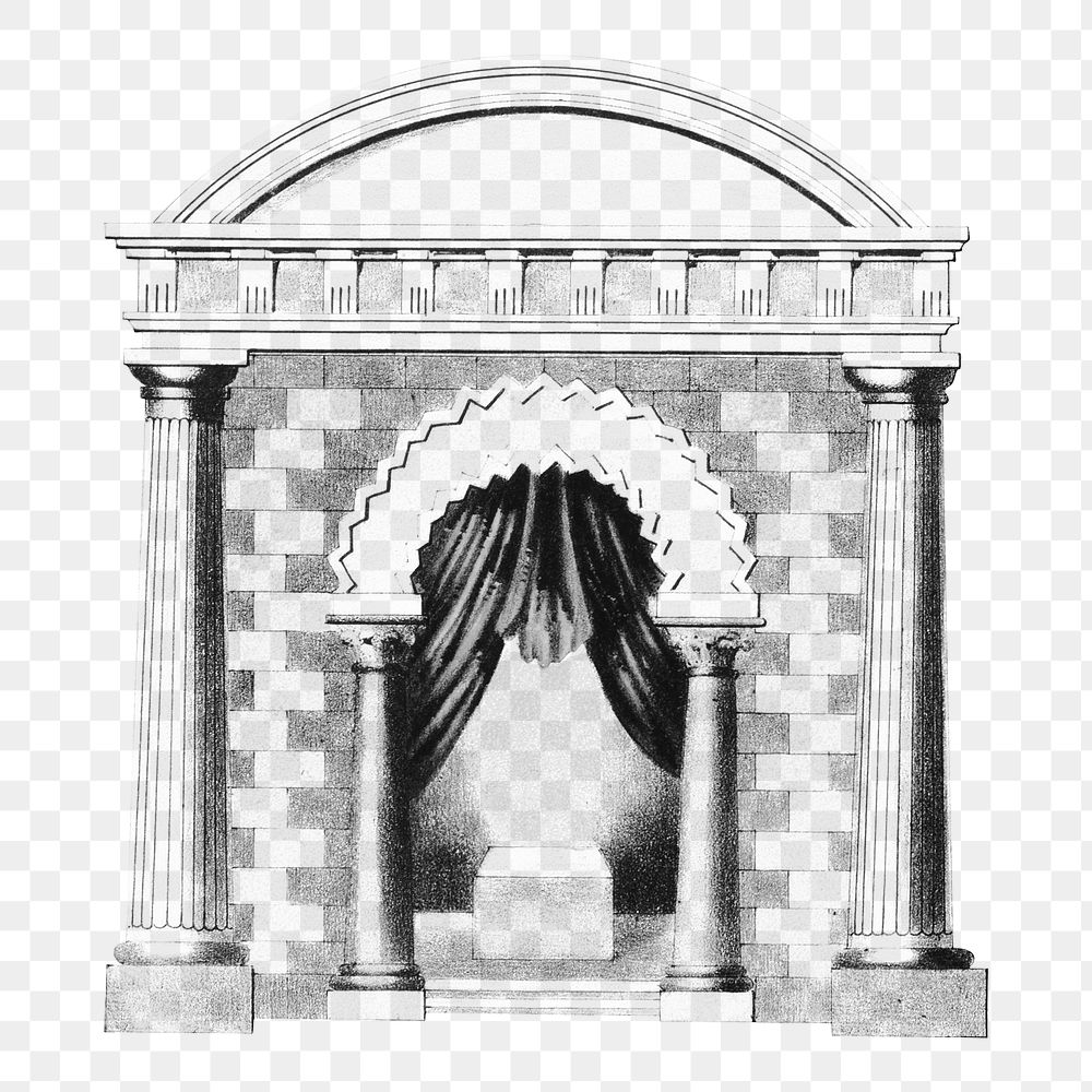 Vintage arch png curtain, architecture illustration, transparent background. Remixed by rawpixel.