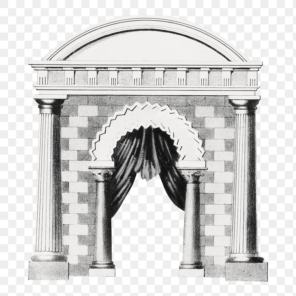 Vintage arch png curtain, architecture illustration, transparent background. Remixed by rawpixel.