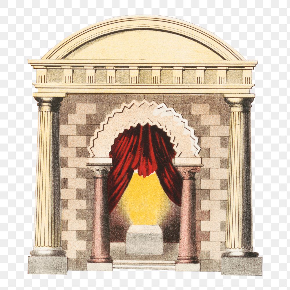 Vintage curtain & arch png, architecture illustration, transparent background. Remixed by rawpixel.