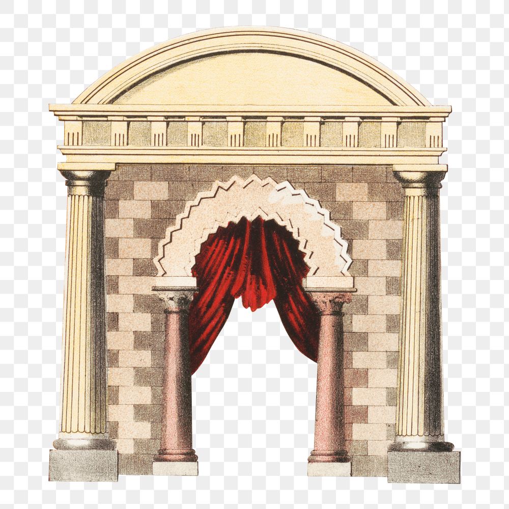 Vintage curtain & arch png, architecture illustration, transparent background. Remixed by rawpixel.