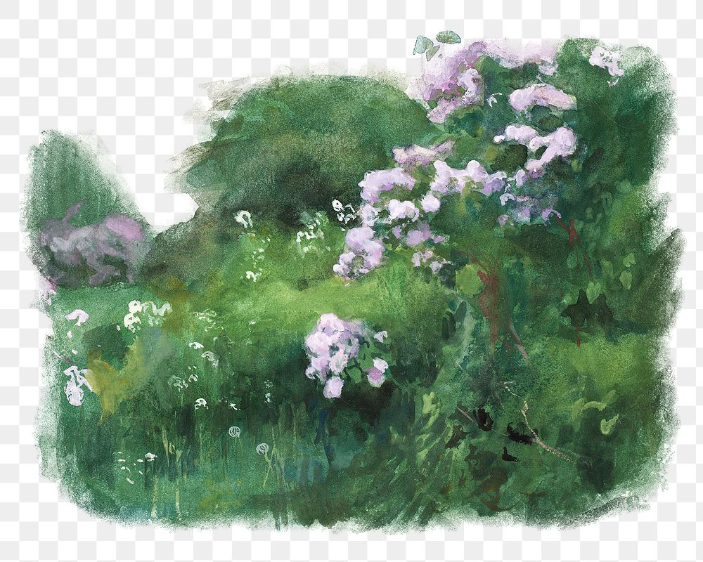 Lilac bush png watercolor illustration element, transparent background. Remixed from Eero Järnefelt artwork, by rawpixel.