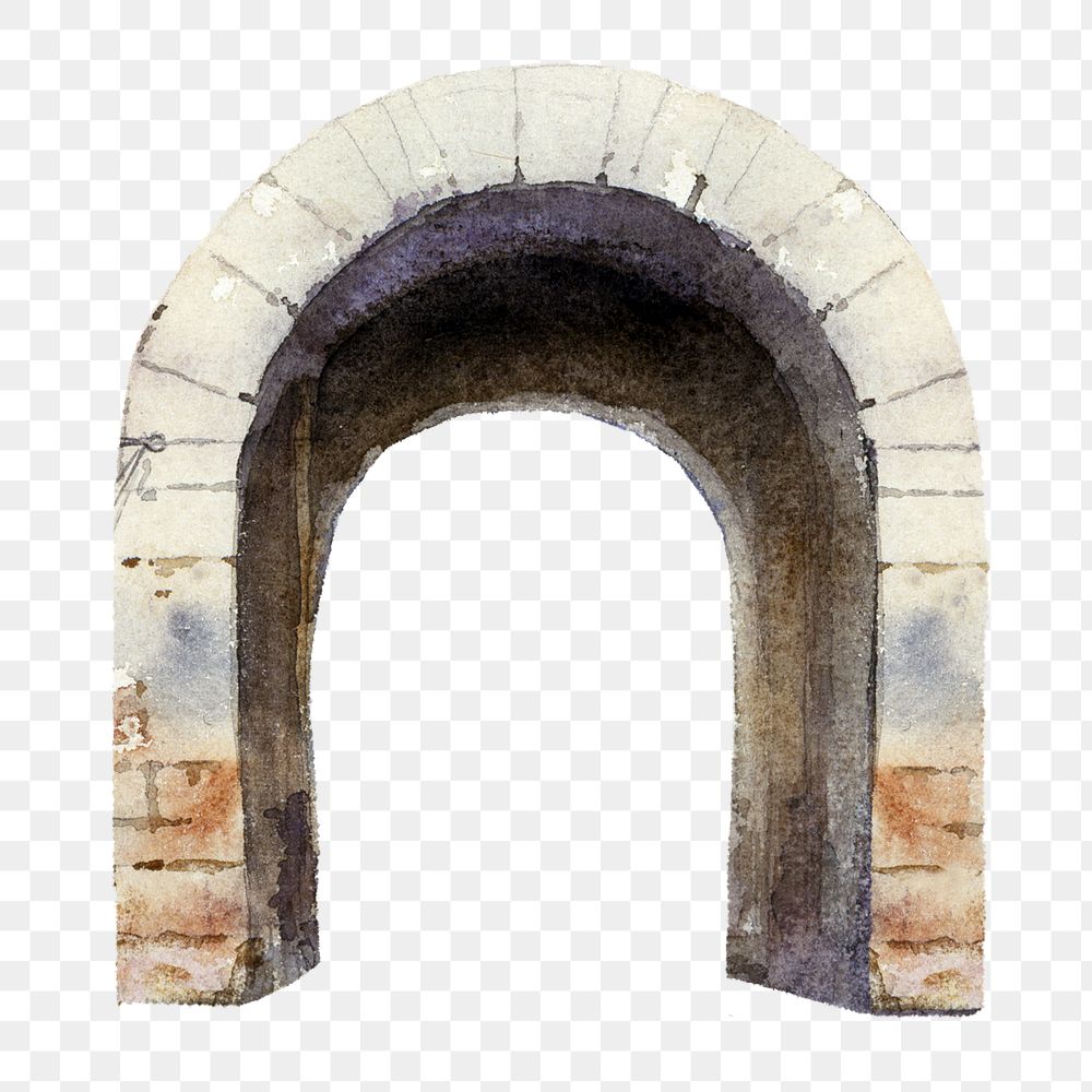 Roman gate png watercolor illustration element, transparent background. Remixed from Cass Gilbert artwork, by rawpixel.