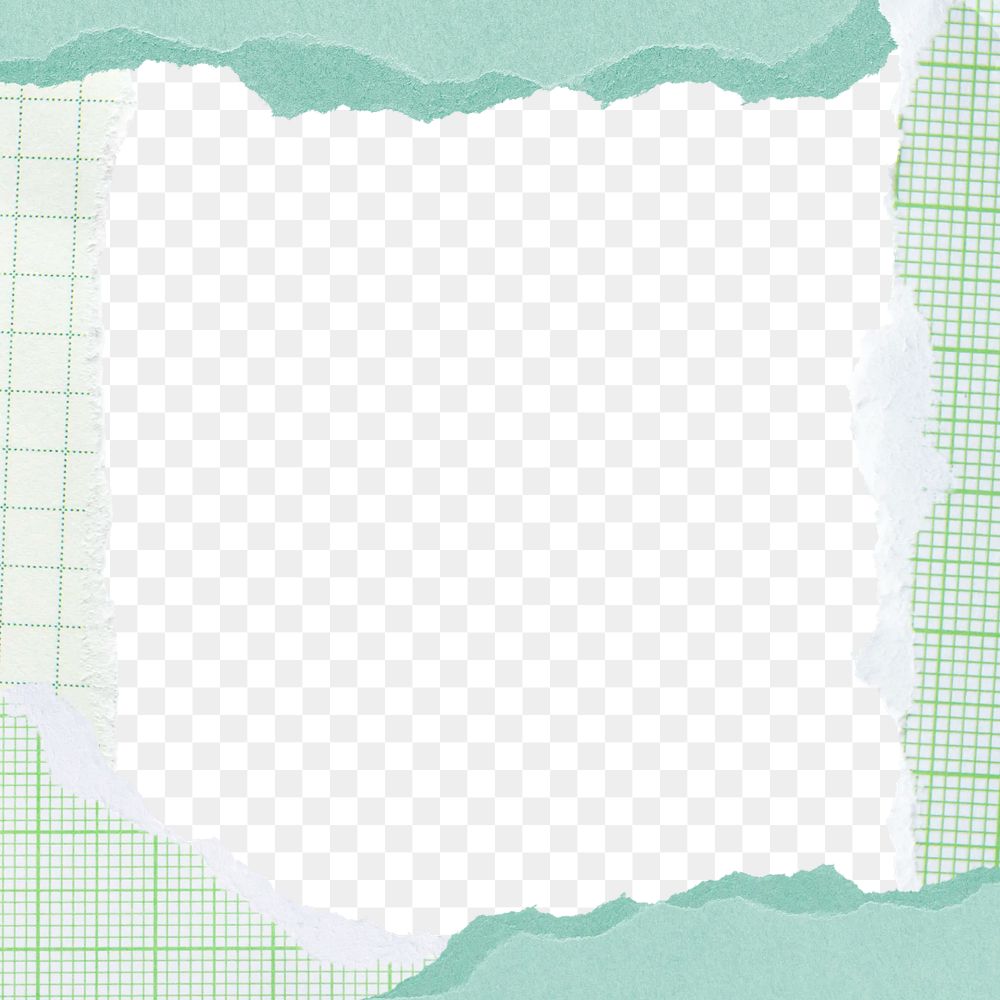 Green frame png torn paper texture, transparent background