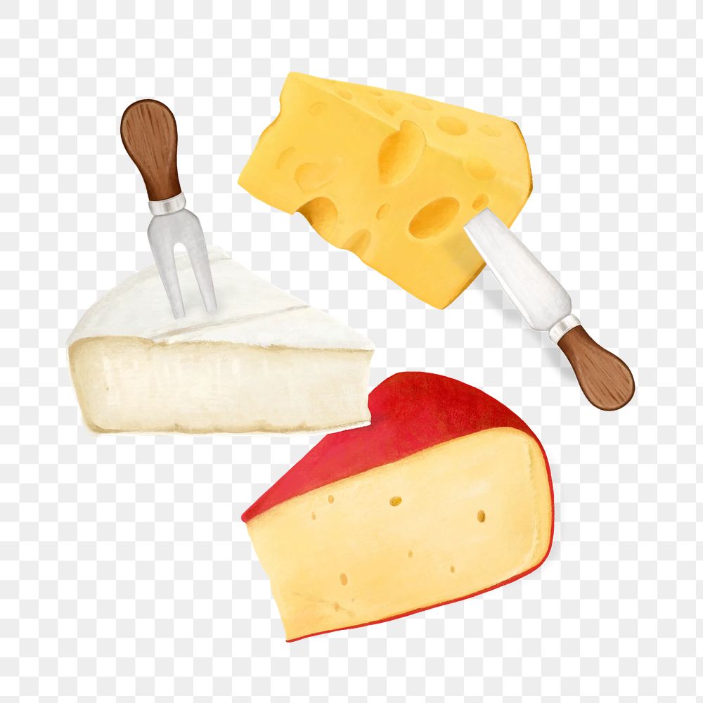 Variety of cheese png food sticker, transparent background