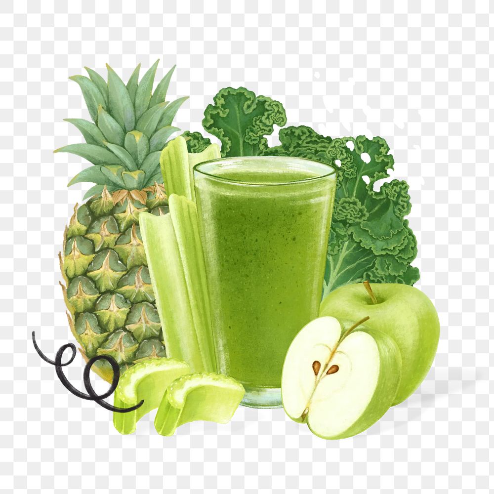 Green cold-pressed juice png sticker, transparent background