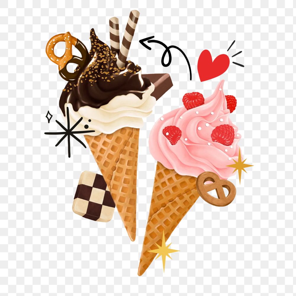 Ice-cream cone sundae png sticker, transparent background