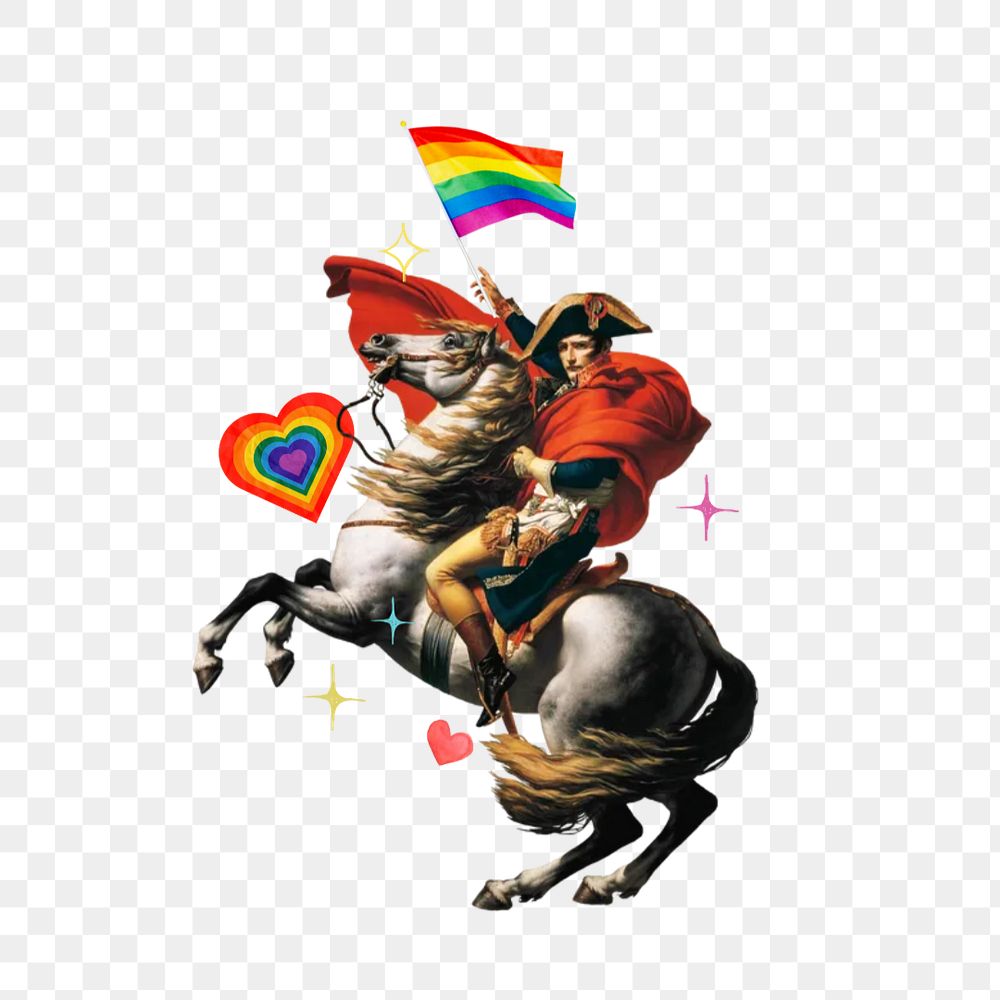 Napoleon png holding pride flag, LGBT, transparent background. Remixed by rawpixel.