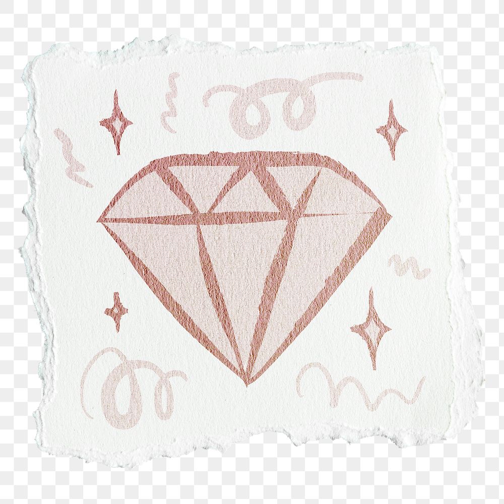 Diamond png doodle sticker, aesthetic ripped paper design on transparent background