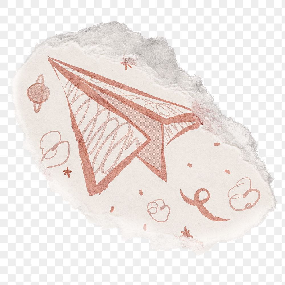 Paper plane png doodle sticker, aesthetic ripped paper design on transparent background