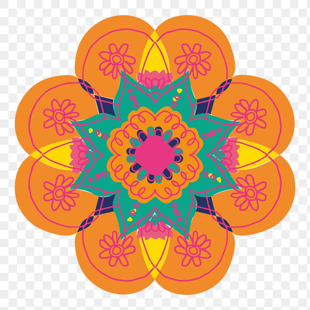 Colorful Indian rangoli design element png