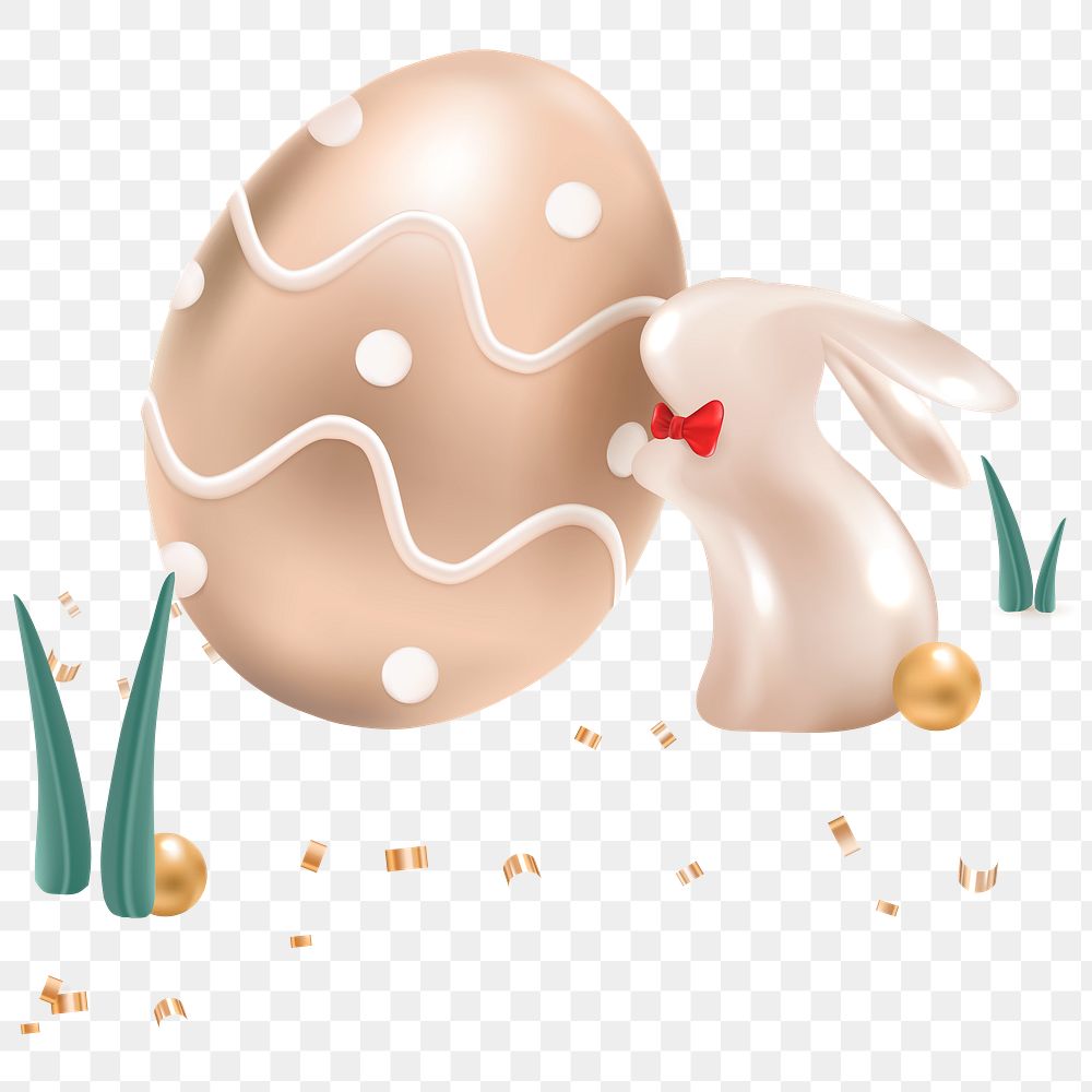 Png luxury easter egg and bunny 3D design element for greeting card