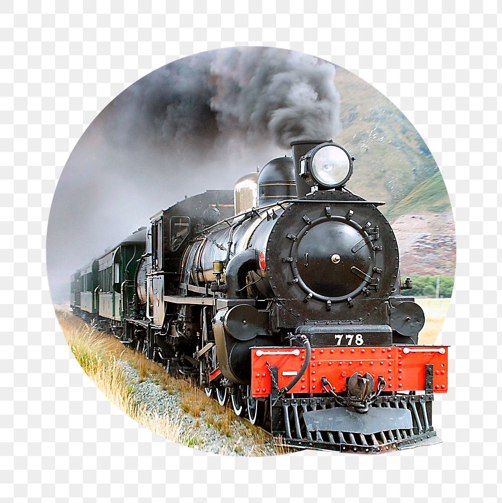 Vintage train png sticker, transportation photo badge, transparent background