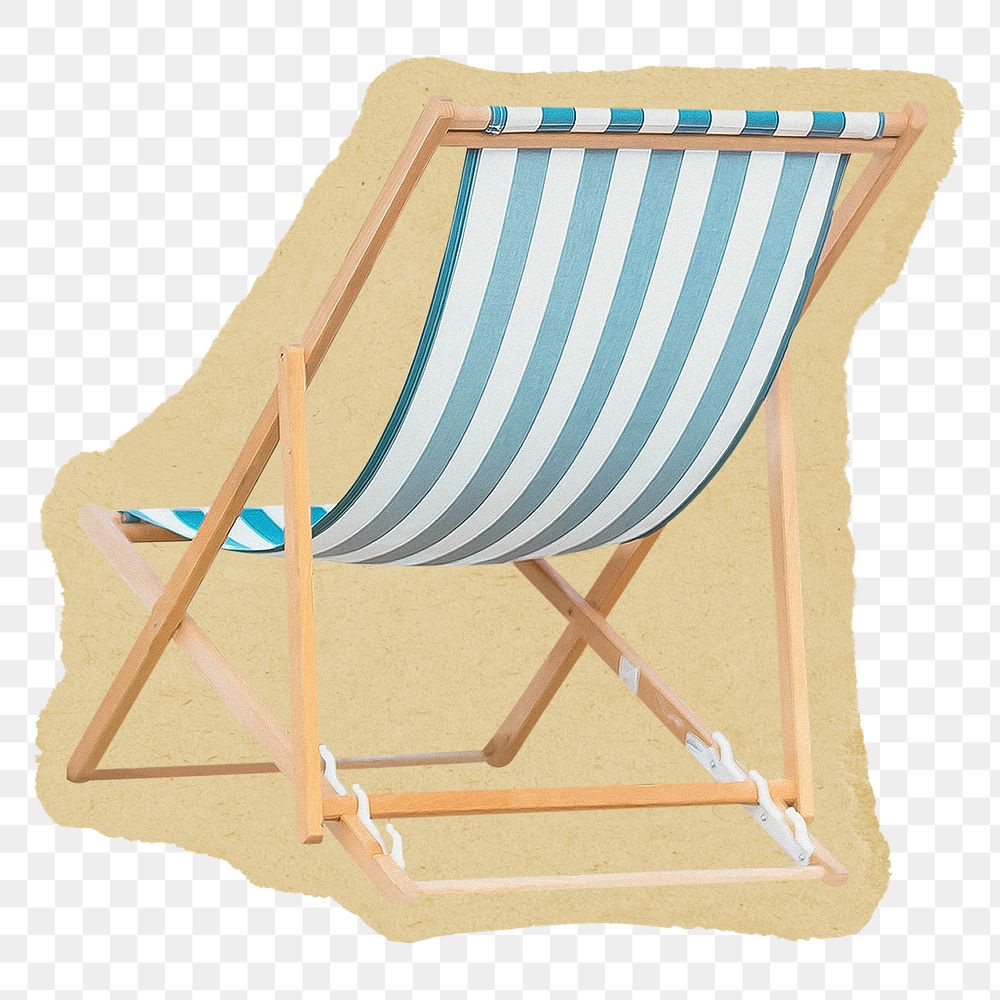 Beach chair png sticker, ripped paper, transparent background