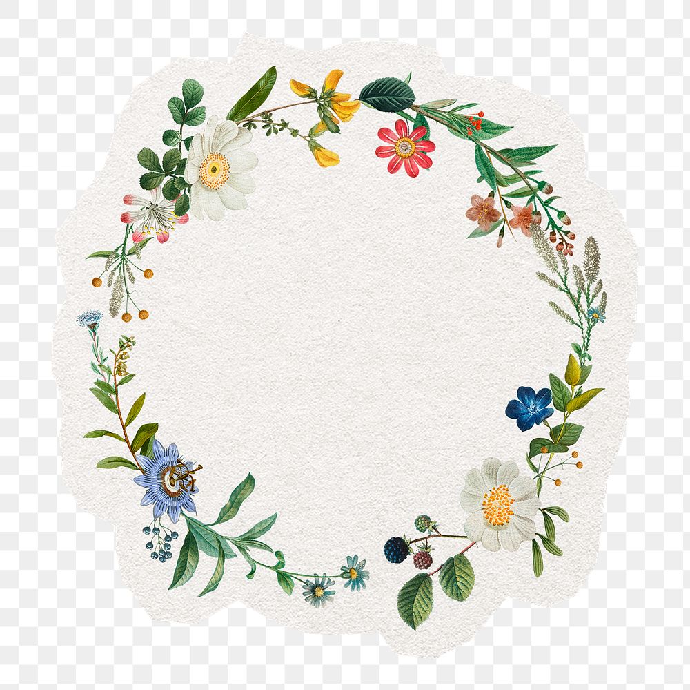 PNG flower frame badge, decorative sticker in transparent background