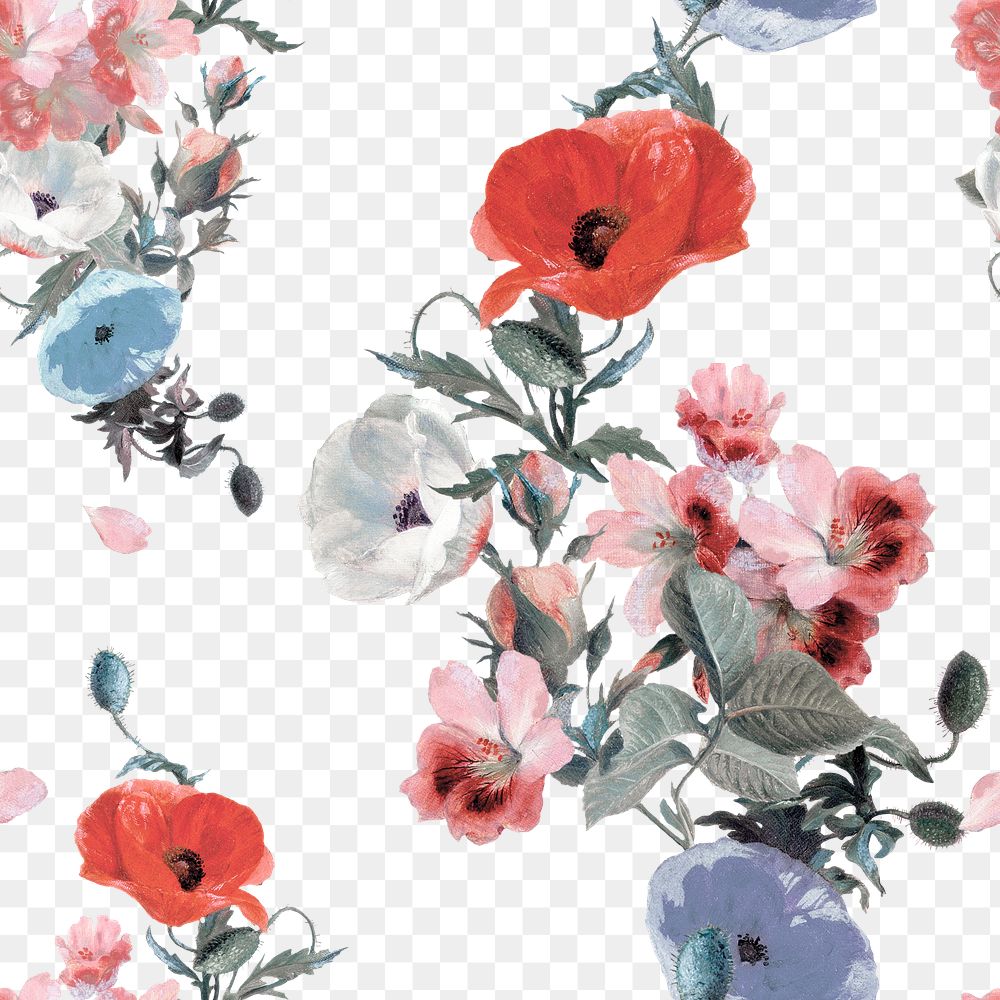 Retro flower png pattern clipart, transparent background, remixed from original artworks by Pierre Joseph Redout&eacute;