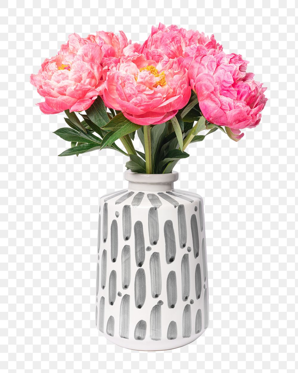 Pink peonies png, white vase, isolated object, collage element design