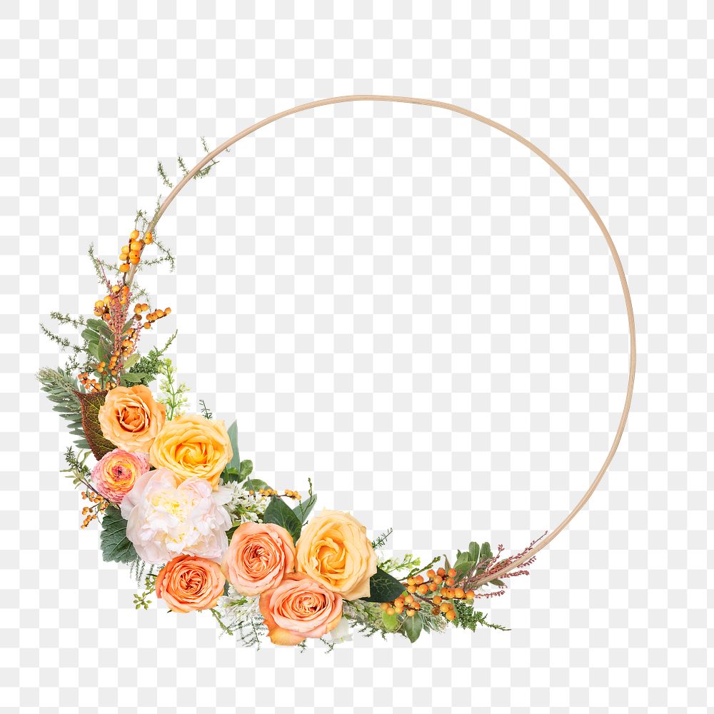 PNG flower round frame, collage element design
