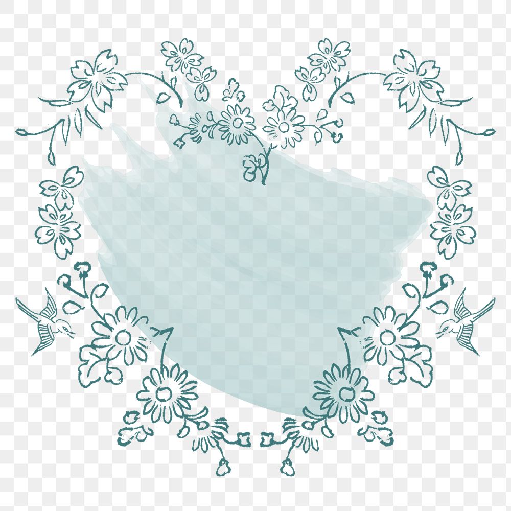 Blue floral frame design element transparent png