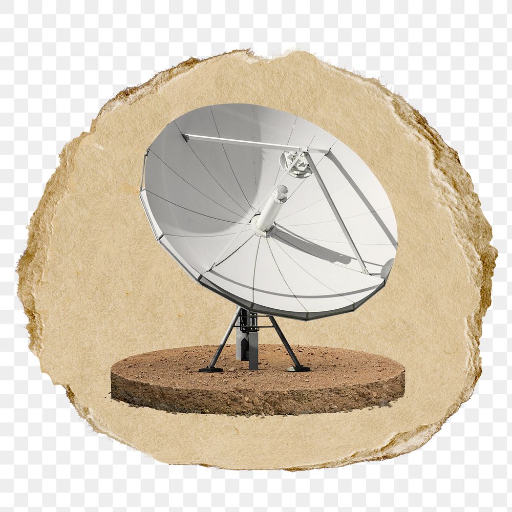 Satellite dish png sticker, ripped paper, transparent background