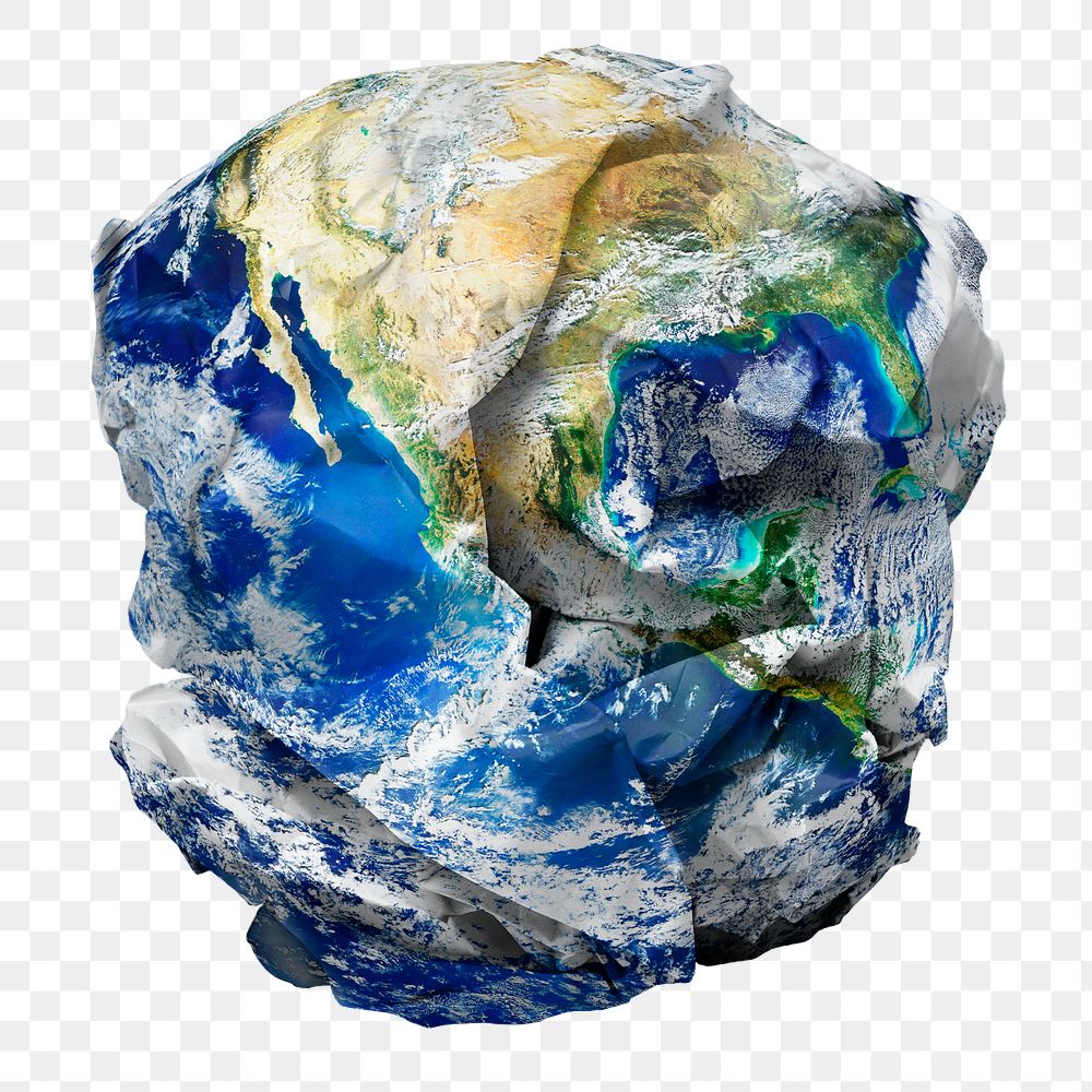 Environment png sticker, world crumpled paper design, transparent background