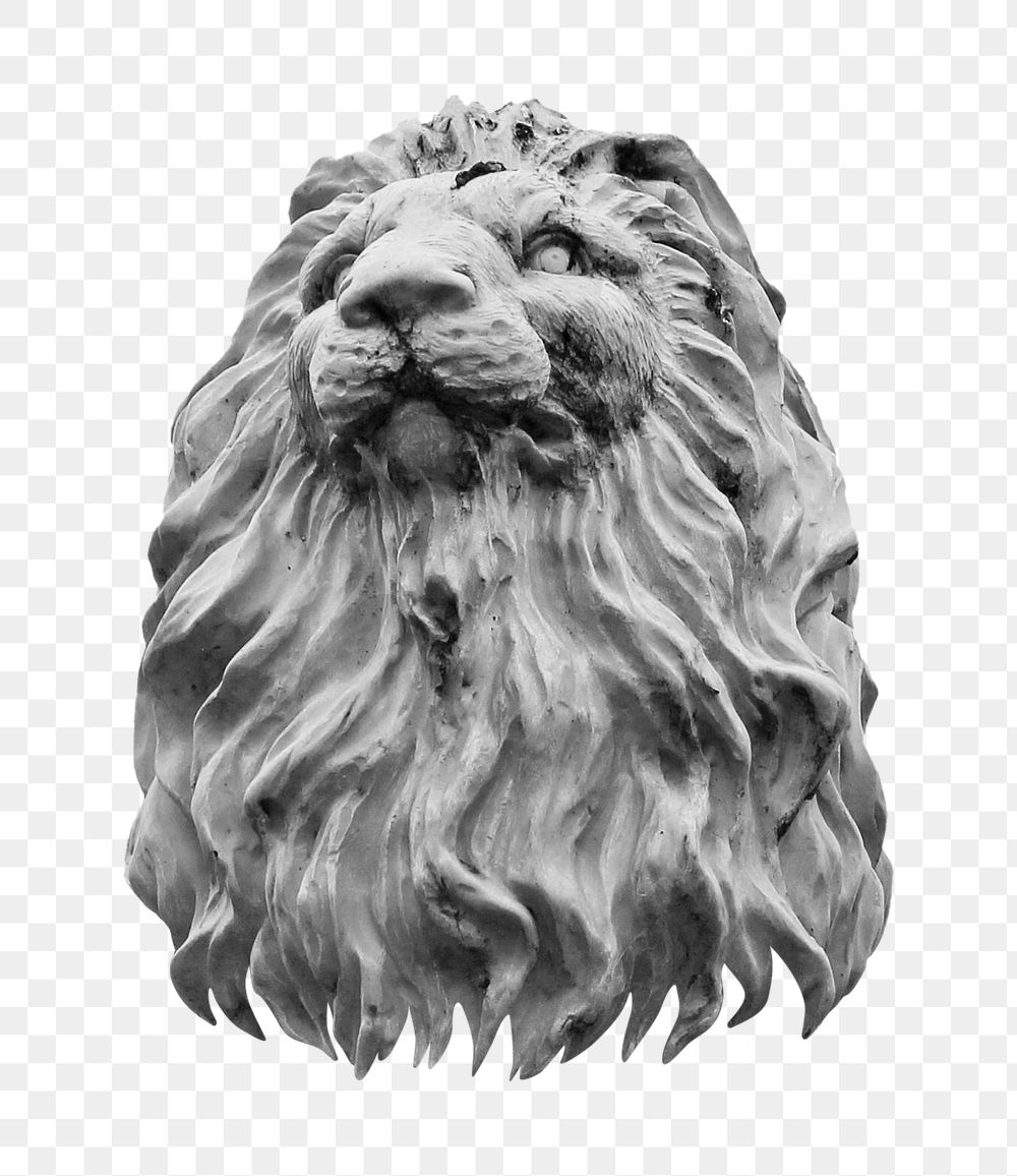 Lion sculpture png sticker, transparent background