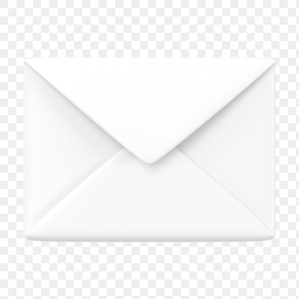 White envelope png sticker, 3D stationery graphic on transparent background