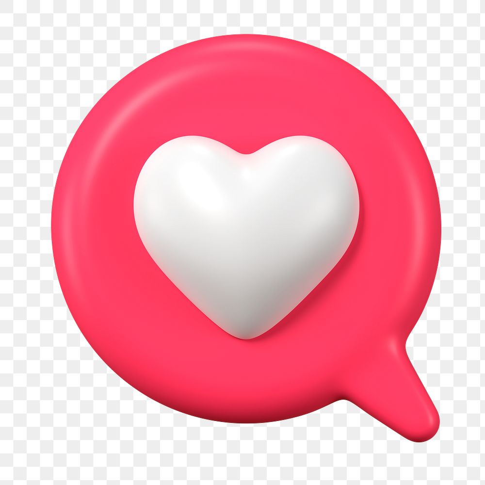 3D heart png speech bubble, love impression on social media