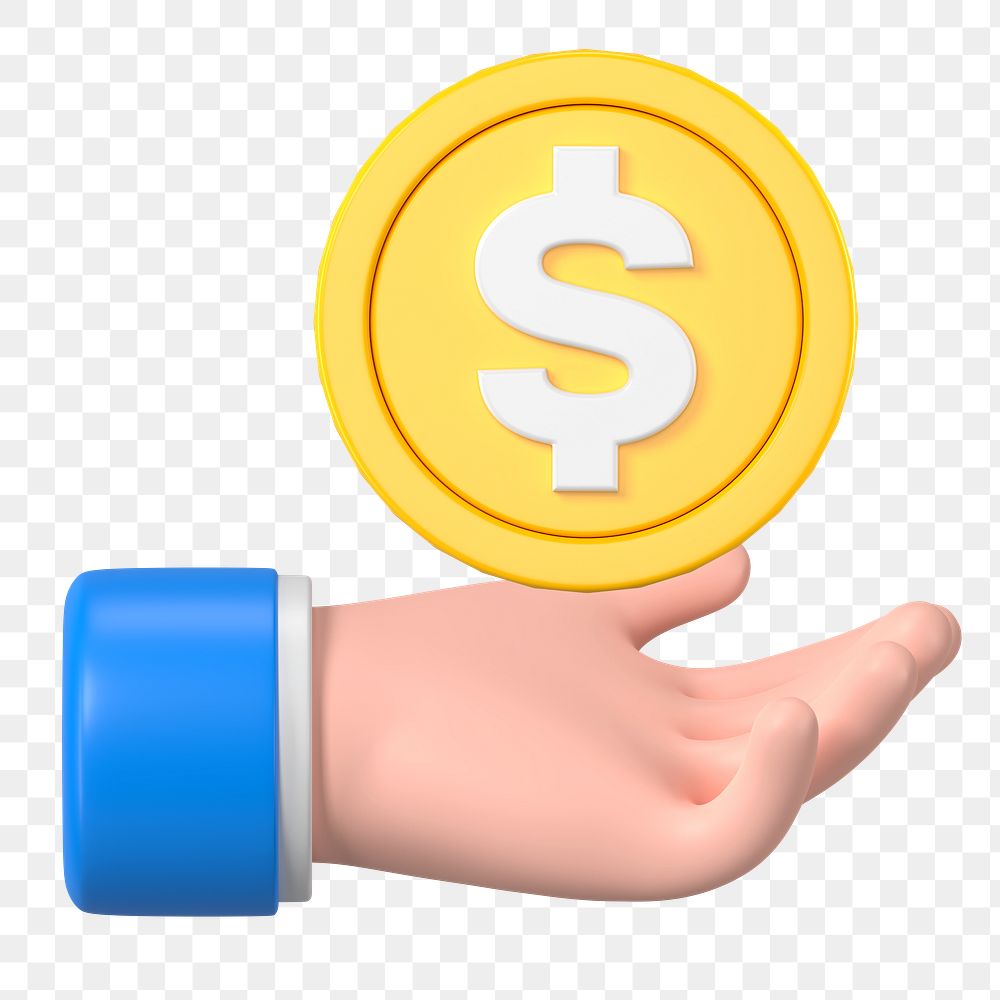 3D dollar png coins, money clipart, financial business on transparent background