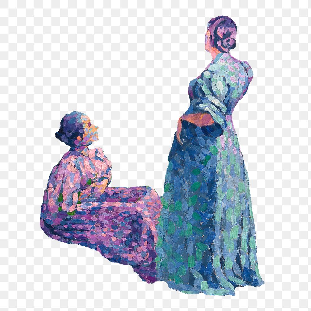 Two Women png by the Shore, Henri-Edmond Cross's painting on transparent background, digitally enhanced by rawpixel.