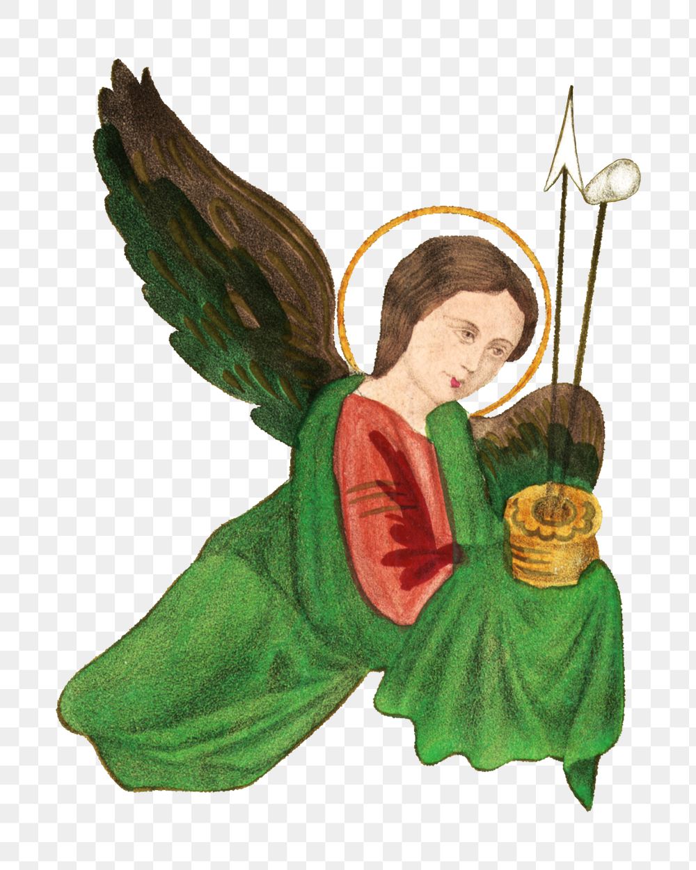 Angel holding arrows png sticker, vintage religious on transparent background.   Remastered by rawpixel