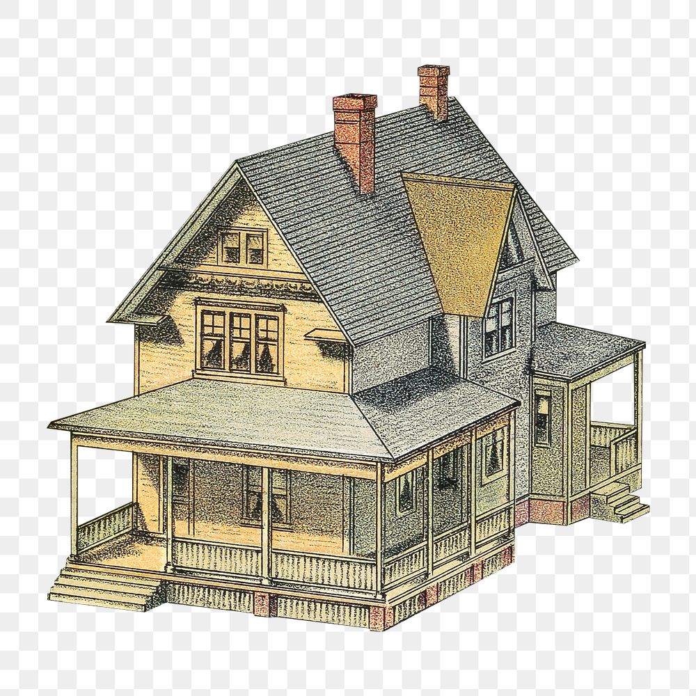 Vintage wooden house png sticker  on transparent background.   Remixed by rawpixel.