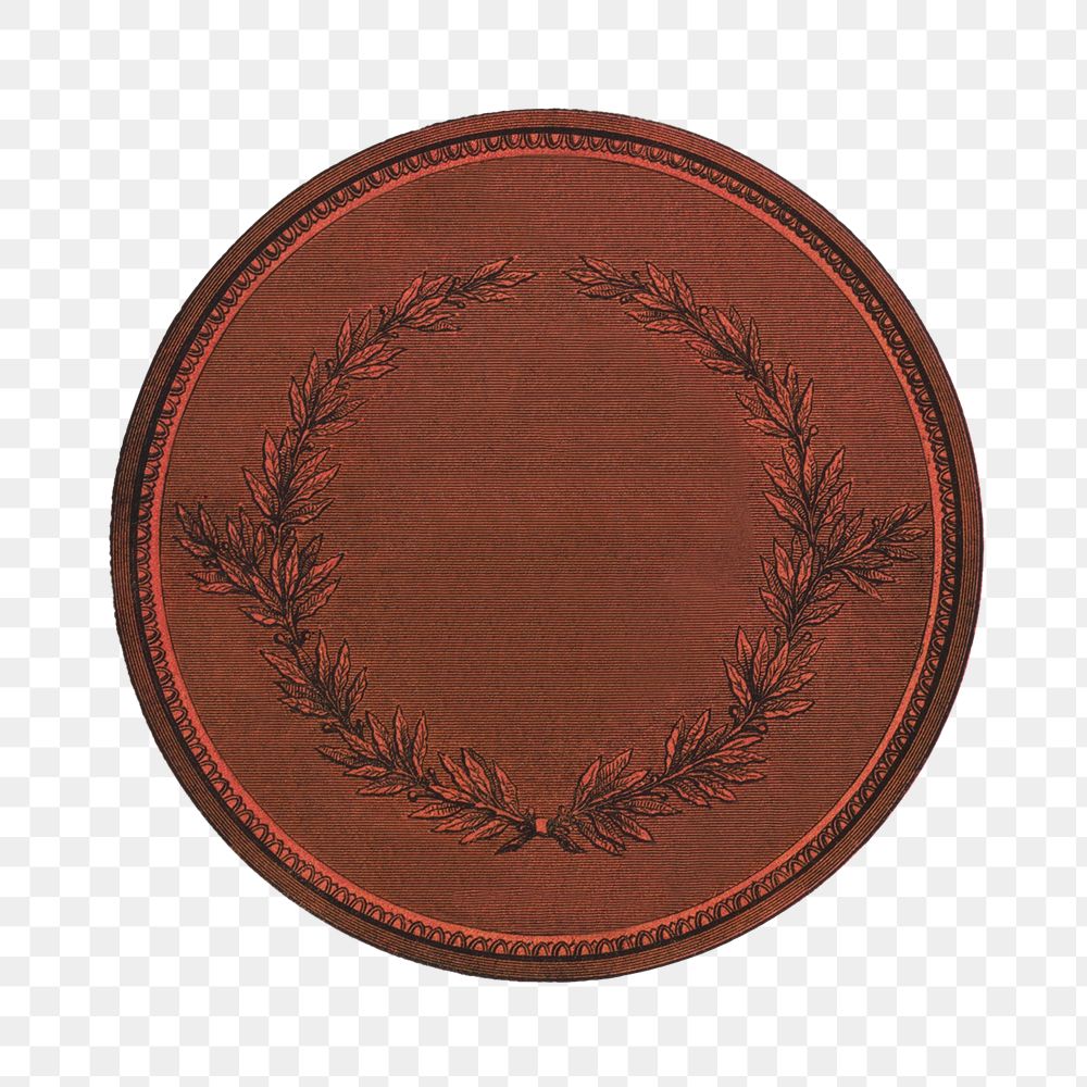 Laurel coin png dark red badge png sticker, transparent background.  Remixed by rawpixel.