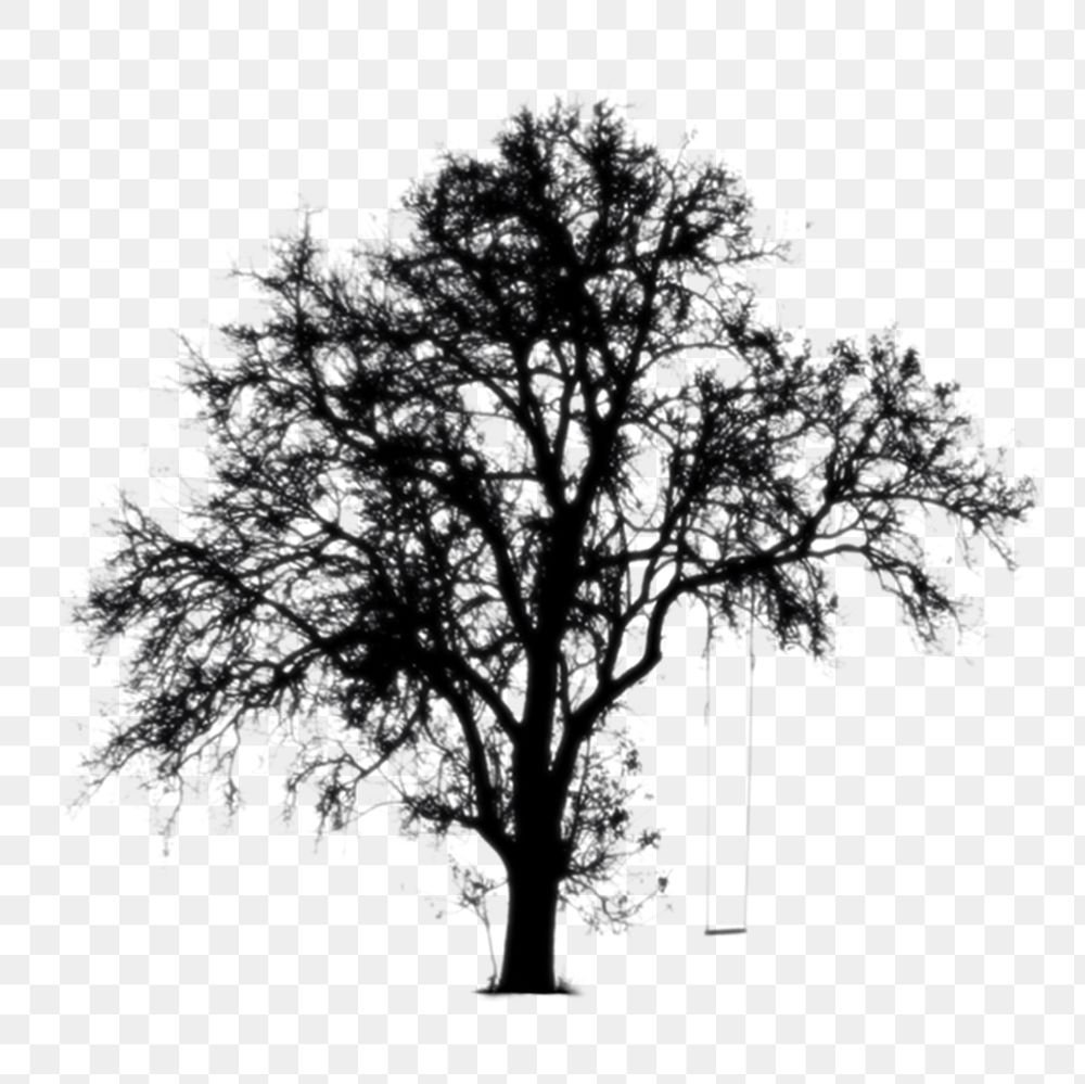 Tree & swing png, black & white sticker, transparent background