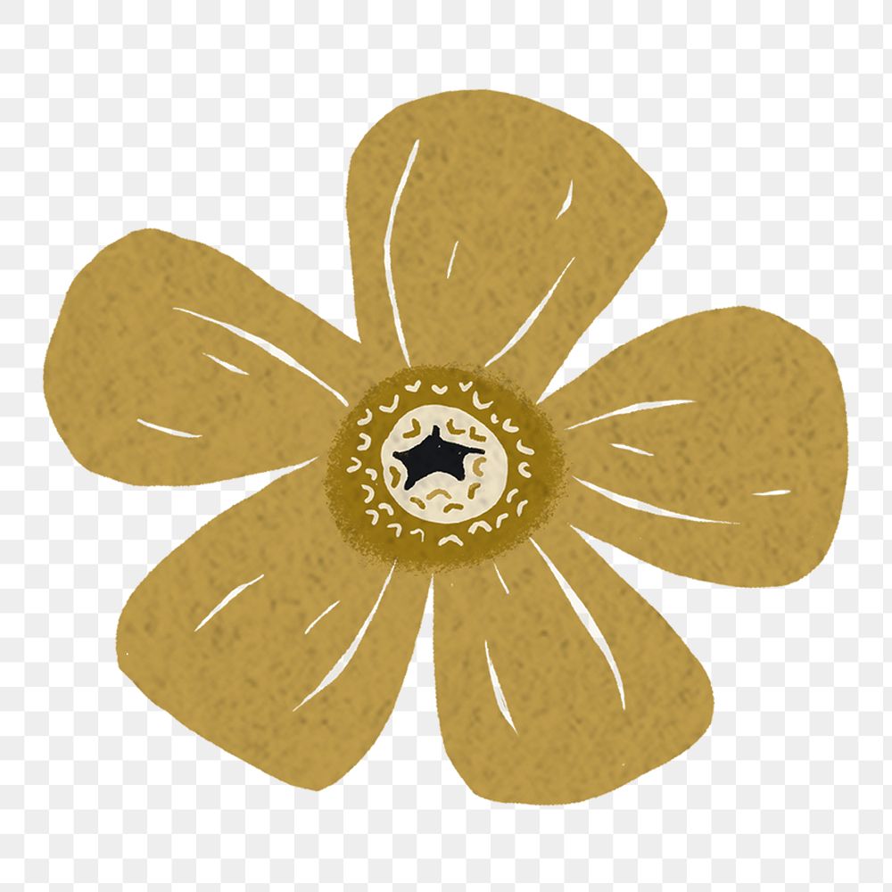 Png aesthetic gold flower sticker, transparent background
