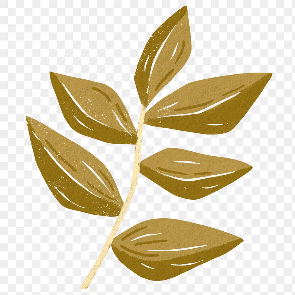 Gold leaf png illustration sticker, transparent background