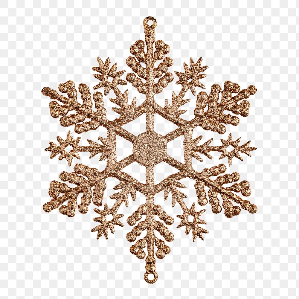 A gold snowflake Christmas ornament on transparent