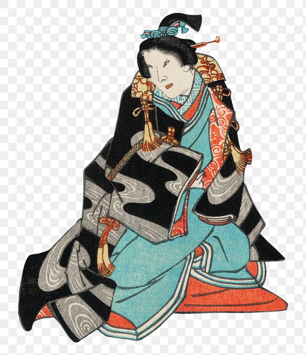 Png Chotto Hitokuchi Hauta no Ateburi sticker, Japanese ukiyo-e style illustration on transparent background. Remixed by…