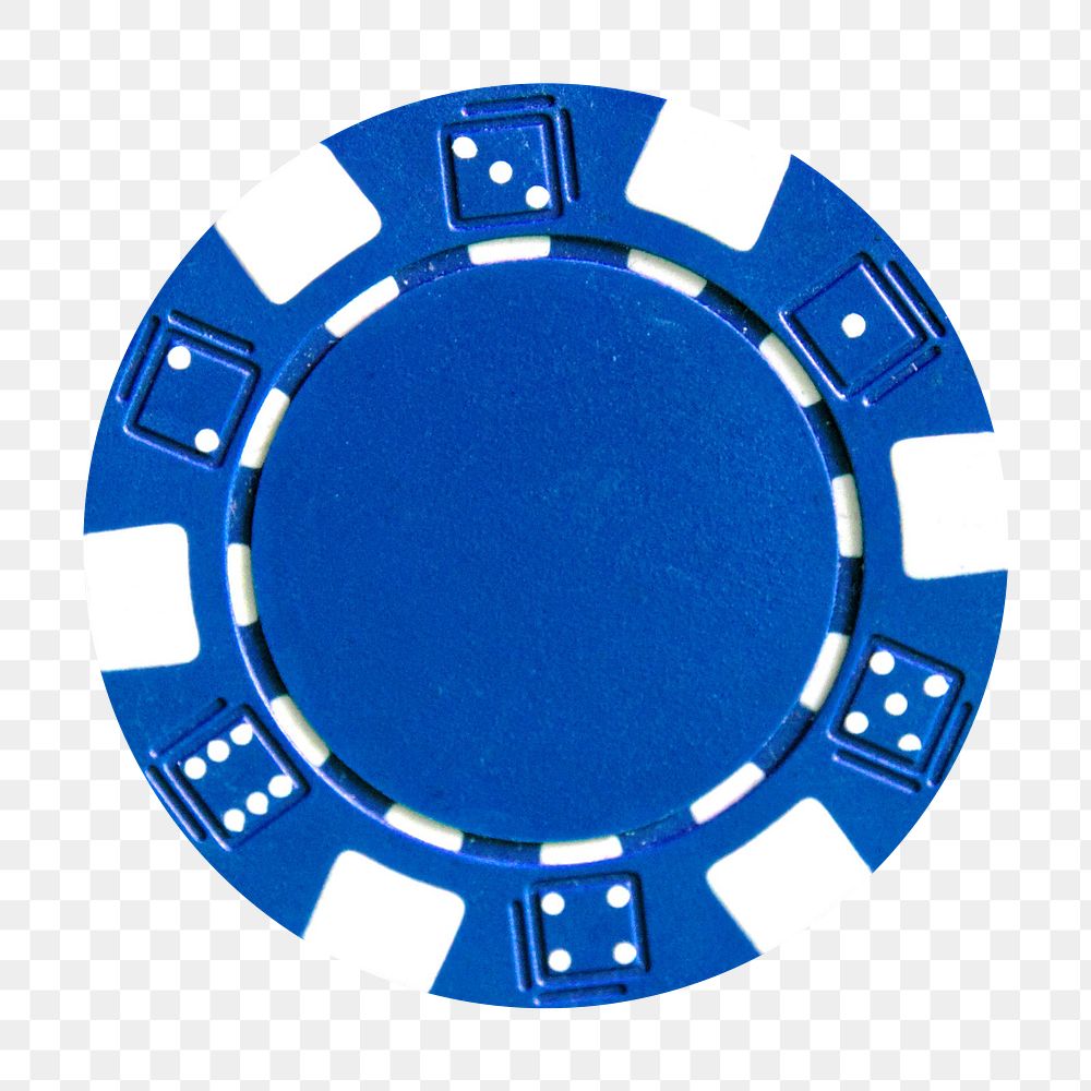 Png blue dice poker chip sticker, transparent background