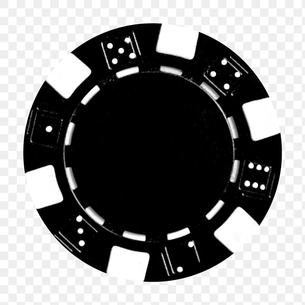 Png black dice poker chip  sticker, transparent background