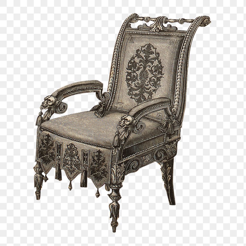 Vintage armchair png Victorian furniture sticker, transparent background. Remastered by rawpixel.
