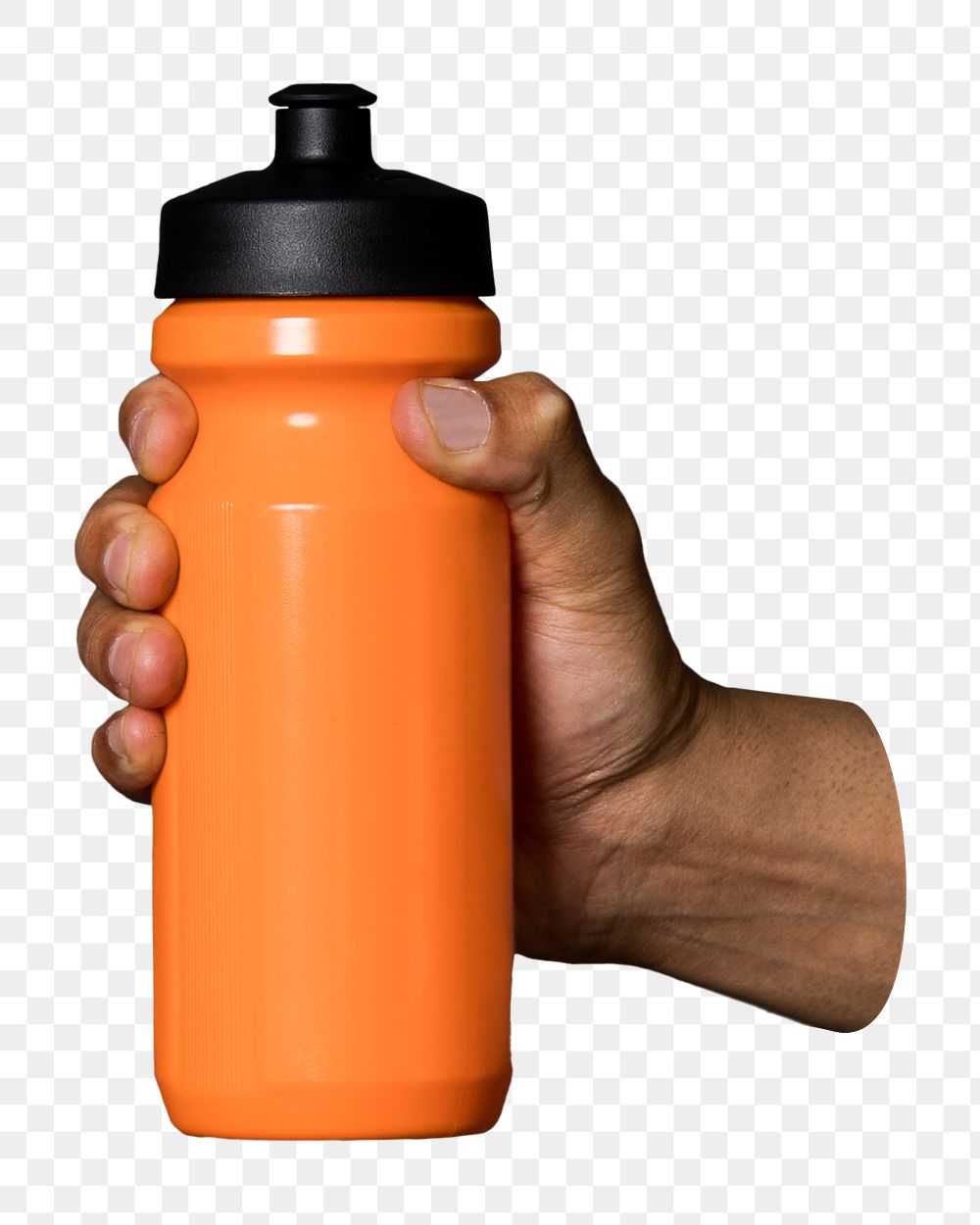 Hand holding png water bottle, transparent background