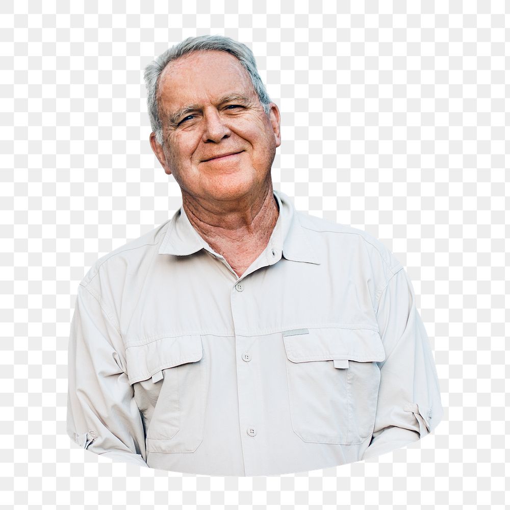 Happy retired man png sticker, transparent background