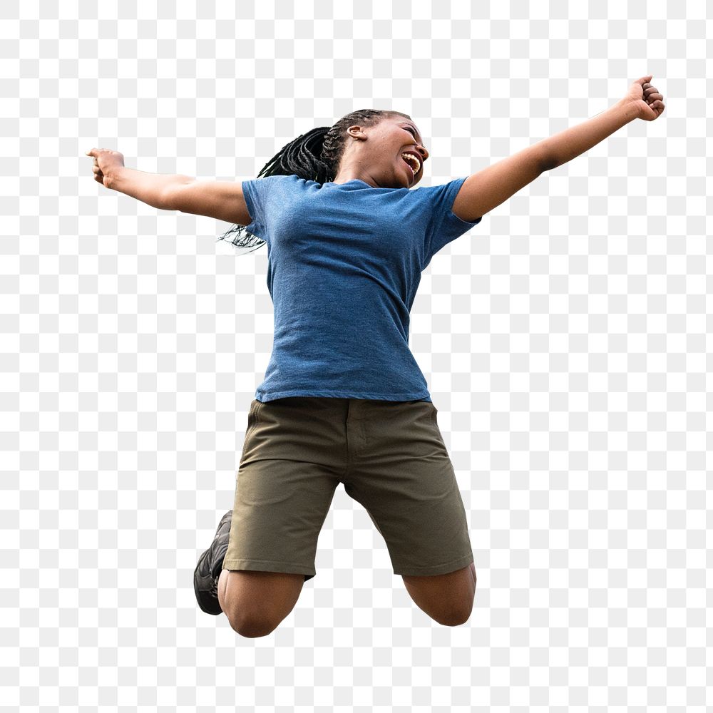 Carefree jumping woman png, transparent background