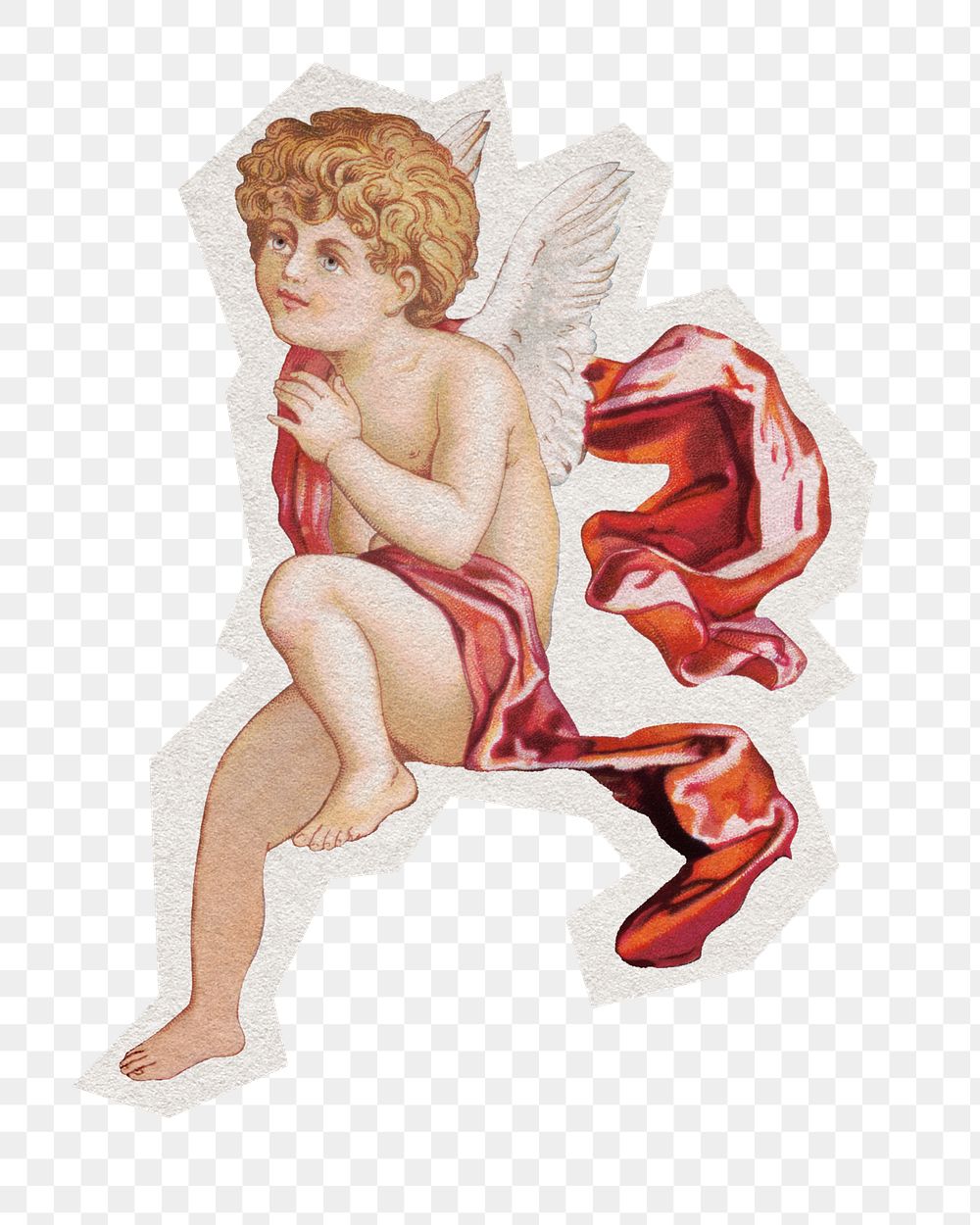 Sitting cherub png sticker, illustration by Obpacher Bros on transparent background, remixed by rawpixel.