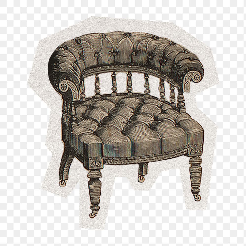 Victorian armchair png sticker, transparent background, remixed by rawpixel.