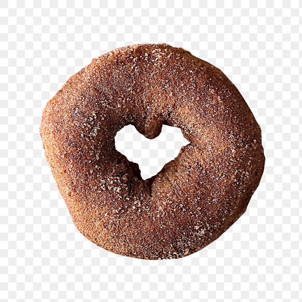 Png brown donut with heart hole  sticker, transparent background
