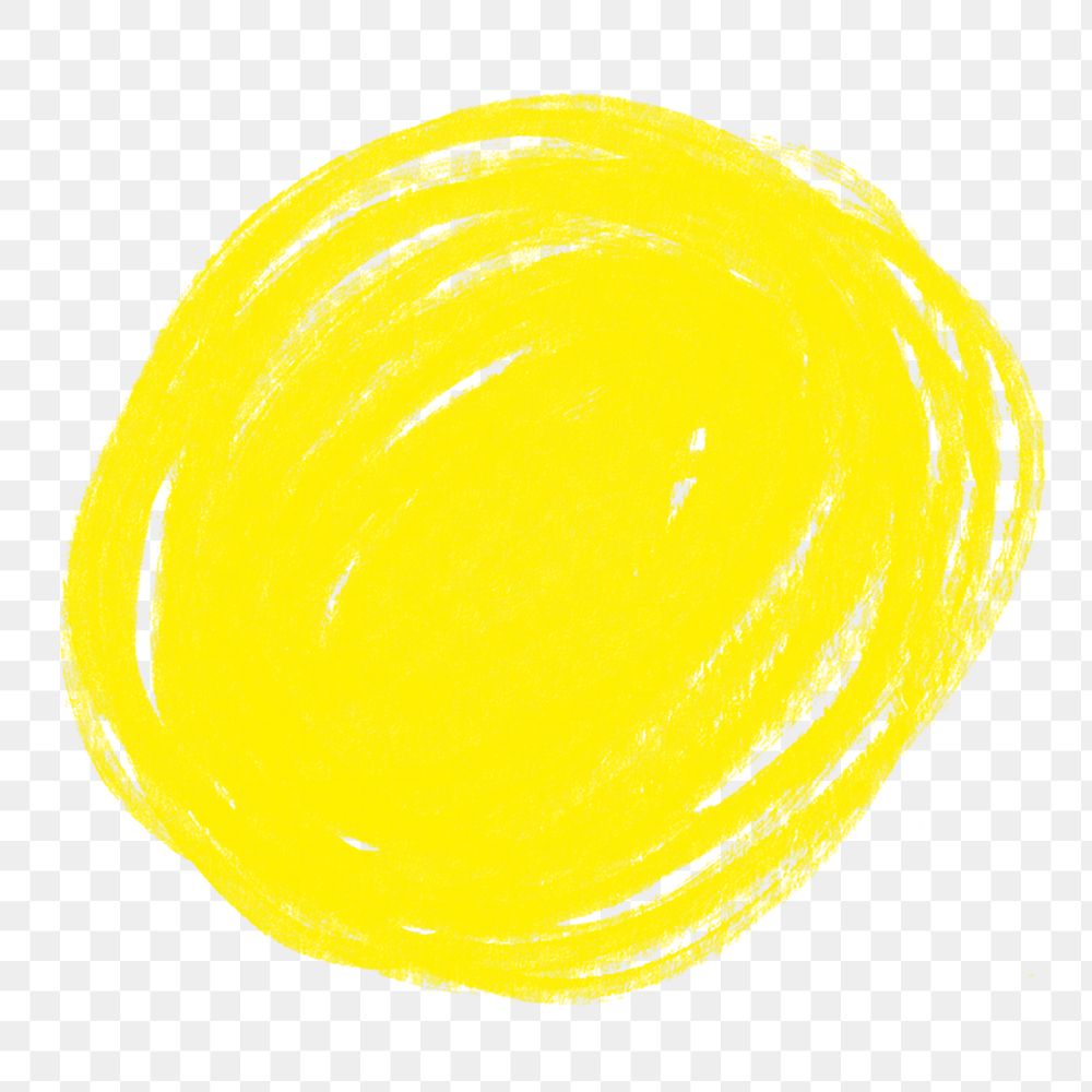 Yellow crayon circle png sticker, round badge graphic, transparent background