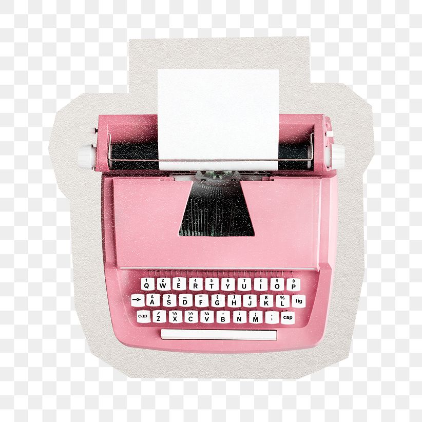PNG typewriter sticker with white border, transparent background
